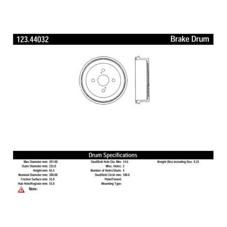 Centric C-Tek Standard Brake Drum, C-Tek 123.44032 123.44032